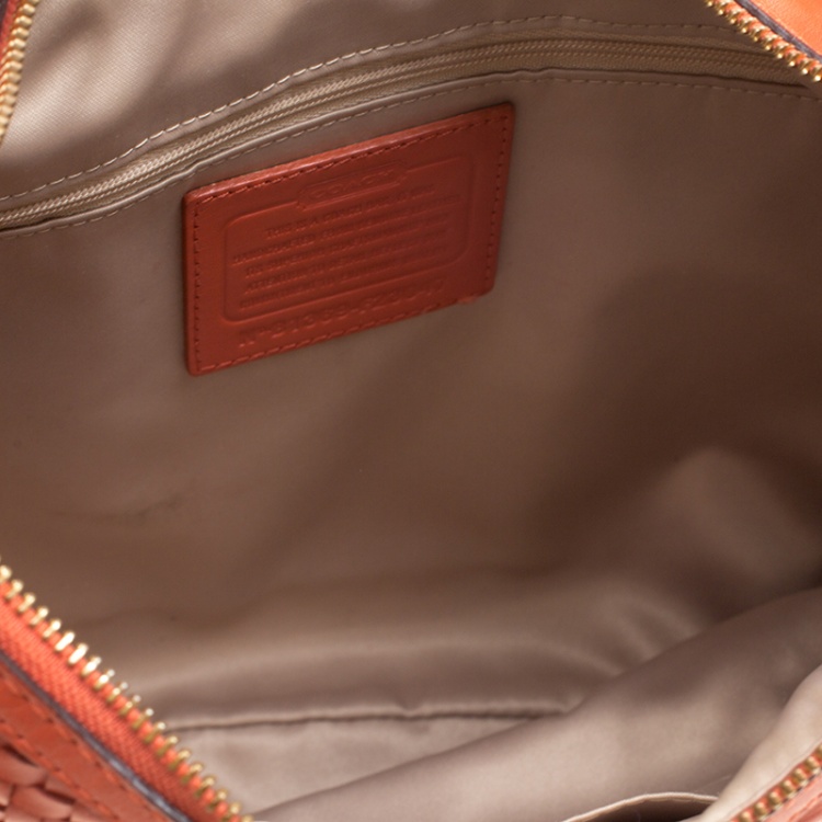 Pre Owned Coach Orange Woven Leather Kristin Hobo