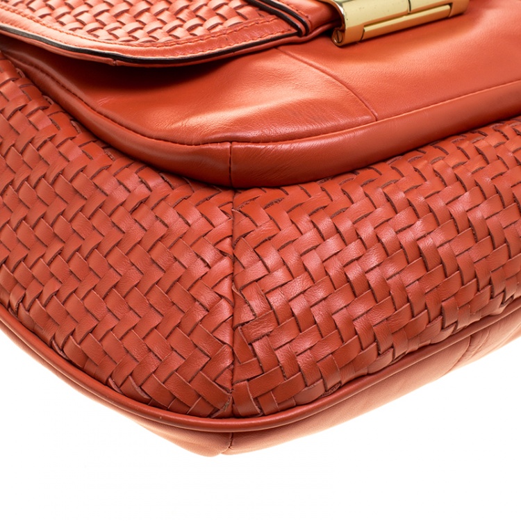Pre Owned Coach Orange Woven Leather Kristin Hobo