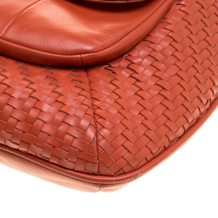 Pre Owned Coach Orange Woven Leather Kristin Hobo