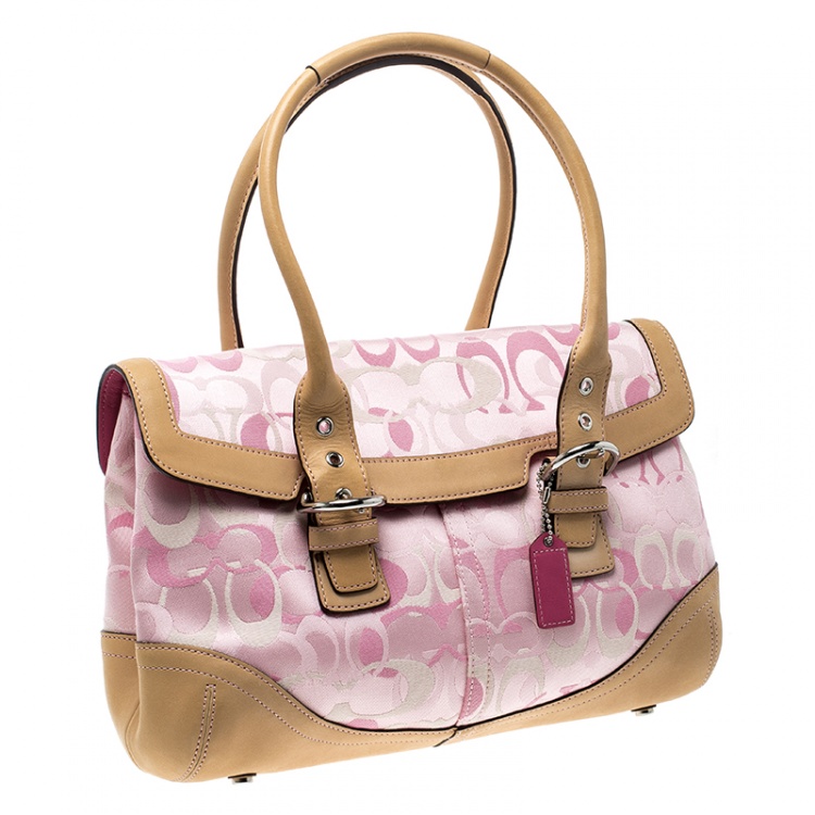 Pre Owned Coach Pink/Brown Canvas and Leather Satchel
