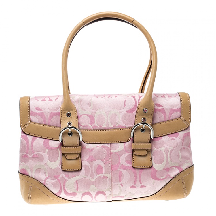 Pre Owned Coach Pink/Brown Canvas and Leather Satchel
