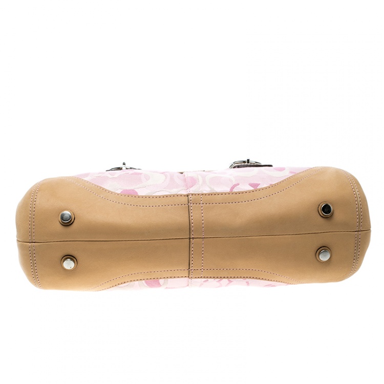 Pre Owned Coach Pink/Brown Canvas and Leather Satchel