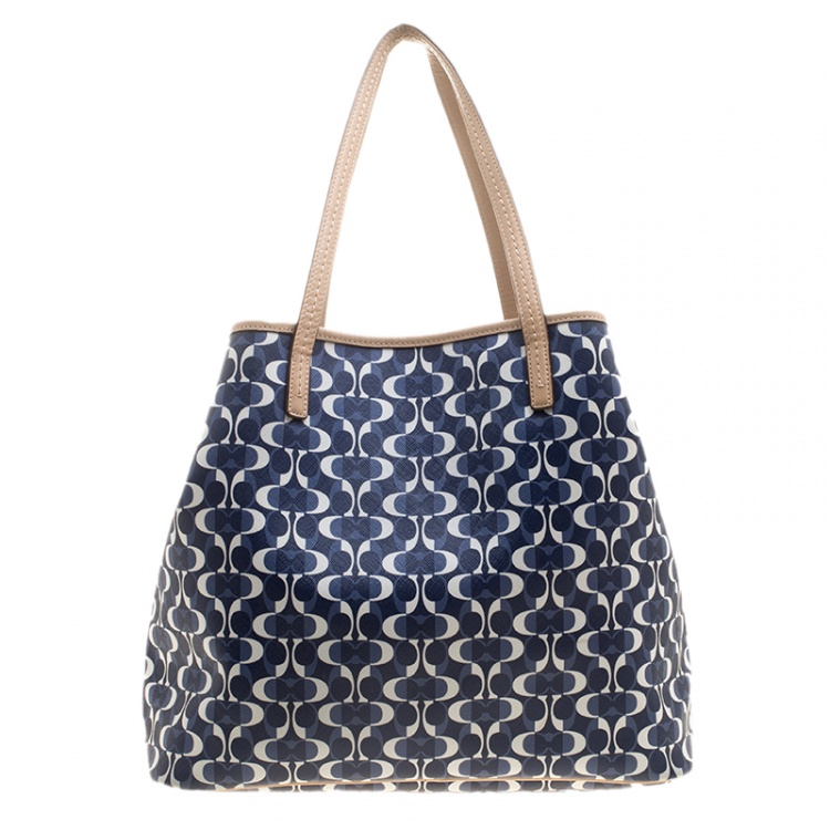 مملوكة مسبقًا Coach Blue/Brown Signature Coated Canvas and Leather Tote