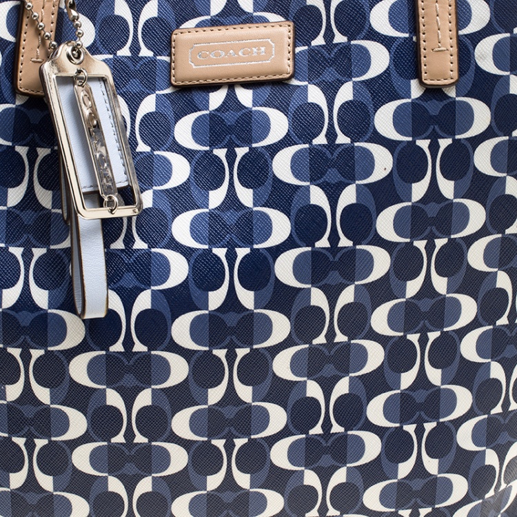 مملوكة مسبقًا Coach Blue/Brown Signature Coated Canvas and Leather Tote