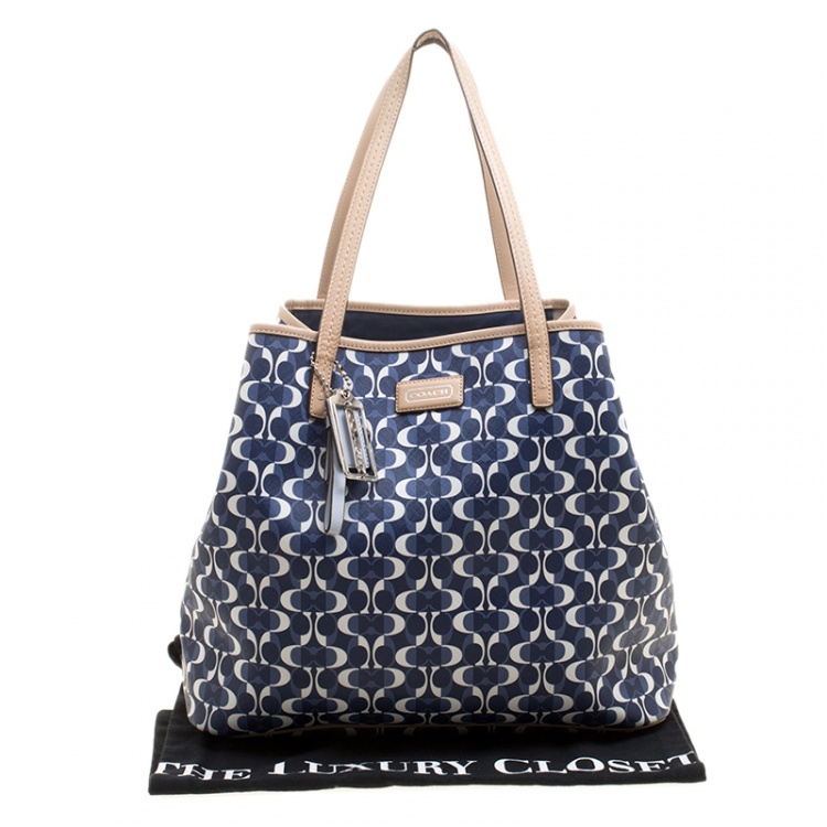 مملوكة مسبقًا Coach Blue/Brown Signature Coated Canvas and Leather Tote