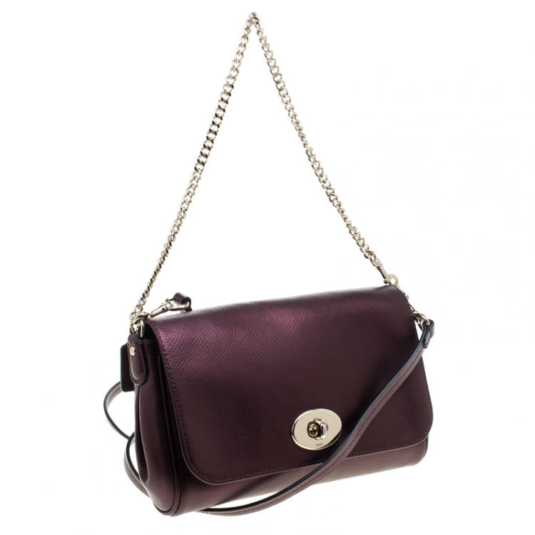 Pre Owned Coach Burgundy Leather Mini Ruby Crossbody Bag