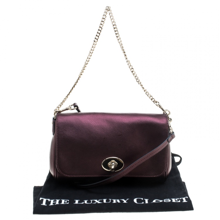 Pre Owned Coach Burgundy Leather Mini Ruby Crossbody Bag