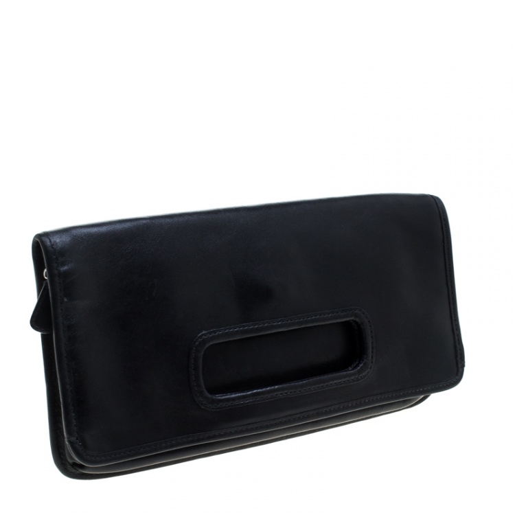 Pre Owned Coach Black Leather Foldover Clutch