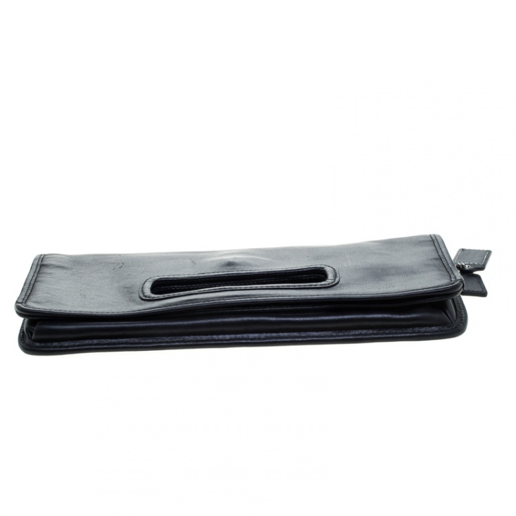Pre Owned Coach Black Leather Foldover Clutch