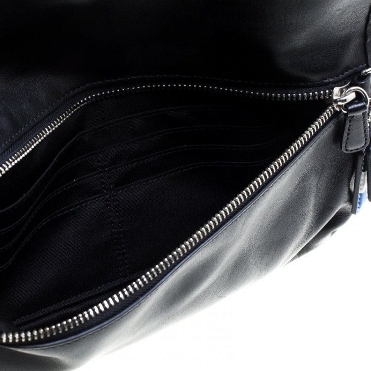 Pre Owned Coach Black Leather Foldover Clutch