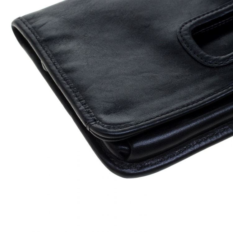 Pre Owned Coach Black Leather Foldover Clutch