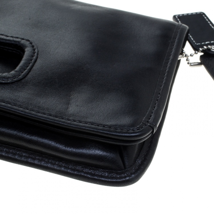 Pre Owned Coach Black Leather Foldover Clutch