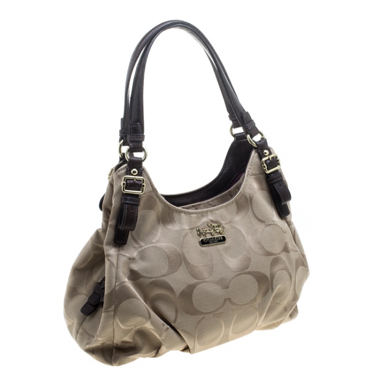 Pre Owned Coach Beige/Brown Signature Canvas Satchel