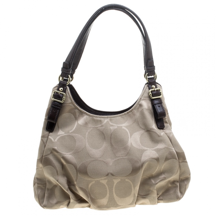 Pre Owned Coach Beige/Brown Signature Canvas Satchel