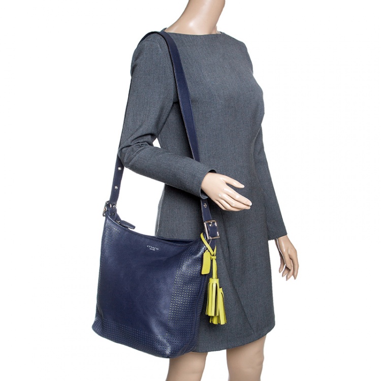 Pre Owned Coach Blue Perforated Leather Hobo