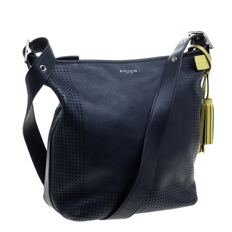 Pre Owned Coach Blue Perforated Leather Hobo
