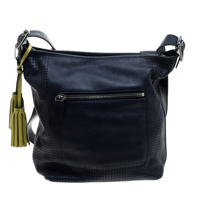 Pre Owned Coach Blue Perforated Leather Hobo
