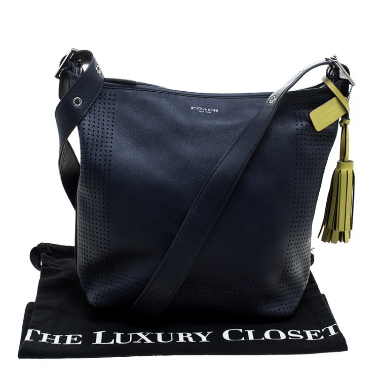 Pre Owned Coach Blue Perforated Leather Hobo