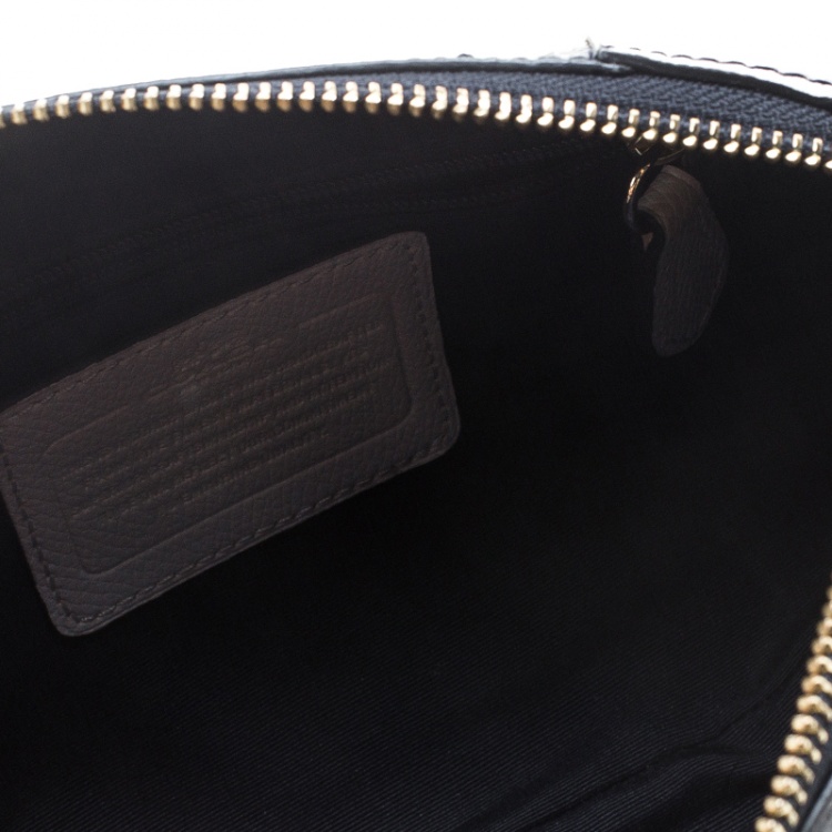 Pre Owned Coach Off White/Black Leather Crossbody Bag
