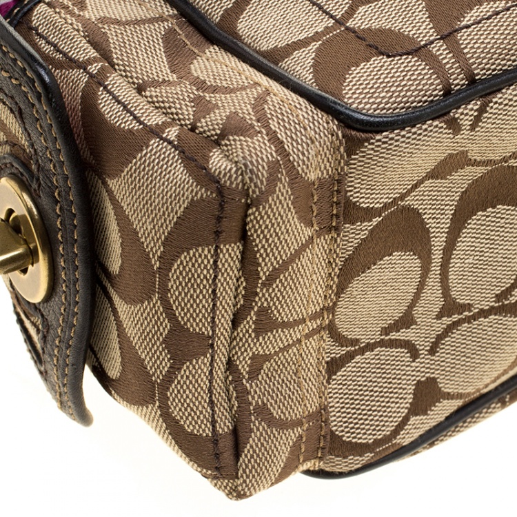 Pre Owned Coach Beige/Black Signature Canvas Box bag