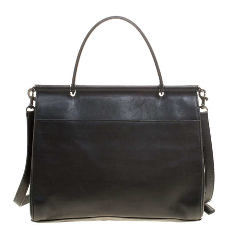 Pre Owned Coach Black Leather Willis Dowel Top Handle Bag