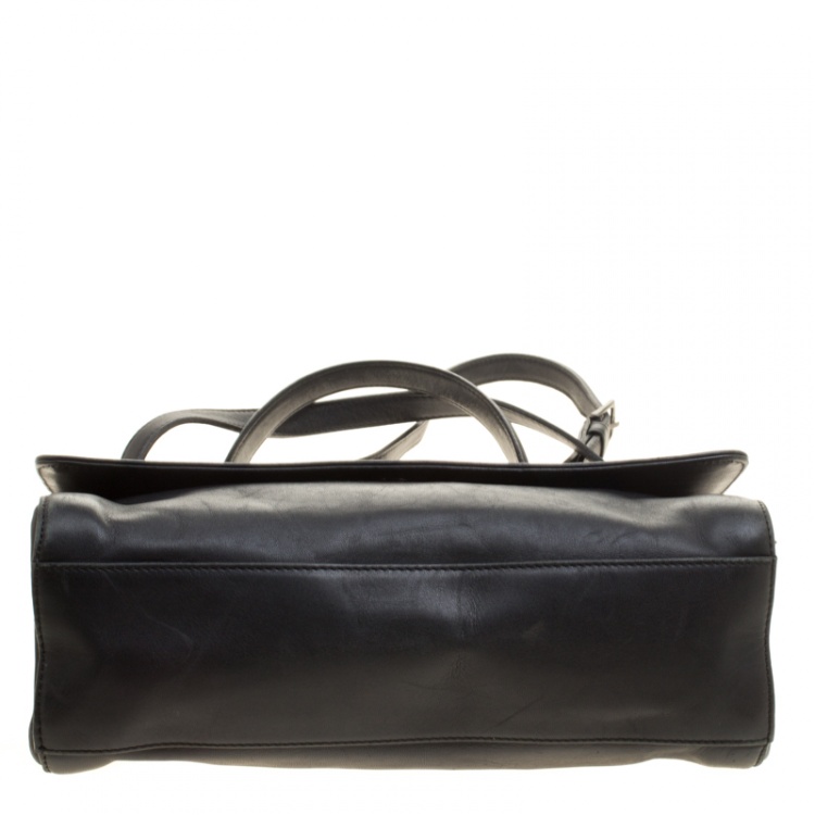 Pre Owned Coach Black Leather Willis Dowel Top Handle Bag