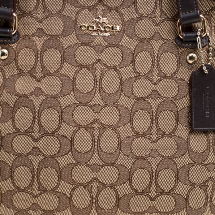 Pre Owned Coach Beige/Brown Signature Canvas and Leather Trim Tote