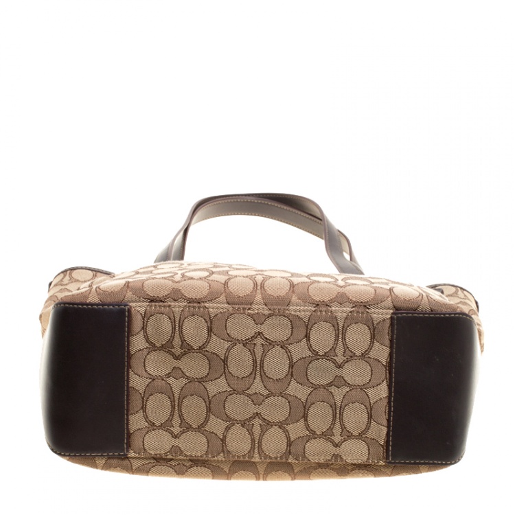 Pre Owned Coach Beige/Brown Signature Canvas and Leather Trim Tote