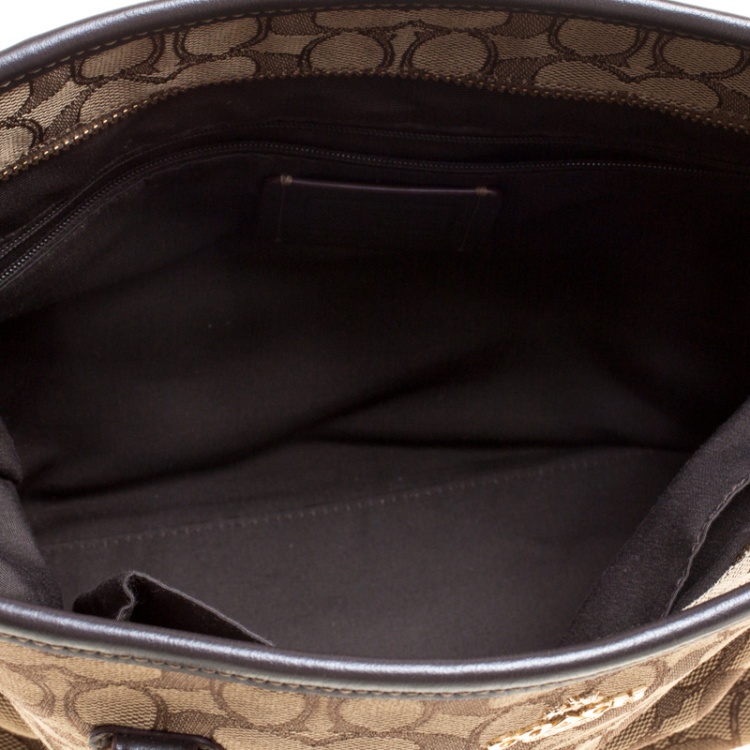 Pre Owned Coach Beige/Brown Signature Canvas and Leather Trim Tote