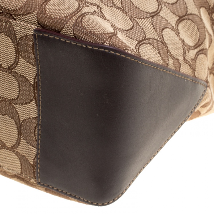 Pre Owned Coach Beige/Brown Signature Canvas and Leather Trim Tote