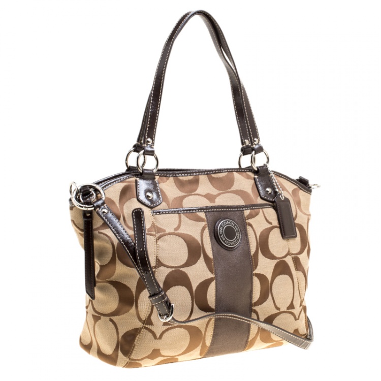 Pre Owned Coach Beige/Brown Signature Canvas Persimmon Tote