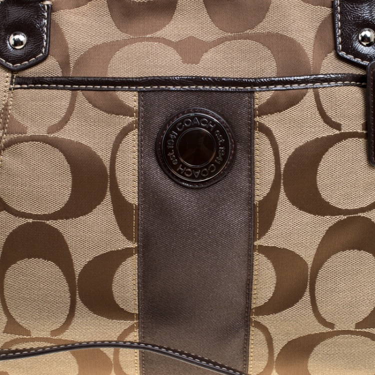 Pre Owned Coach Beige/Brown Signature Canvas Persimmon Tote