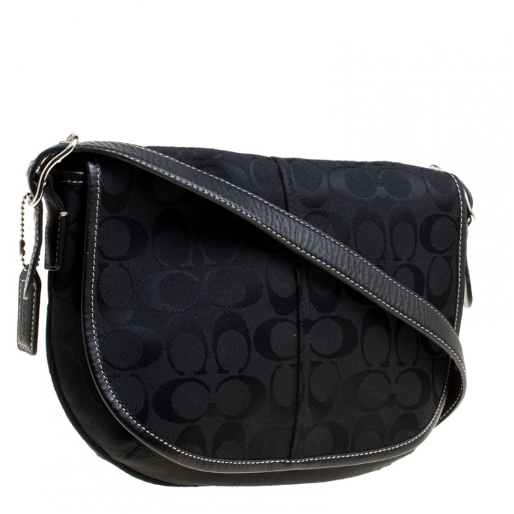 Pre Owned Coach Black Signature Canvas Crossbody Bag