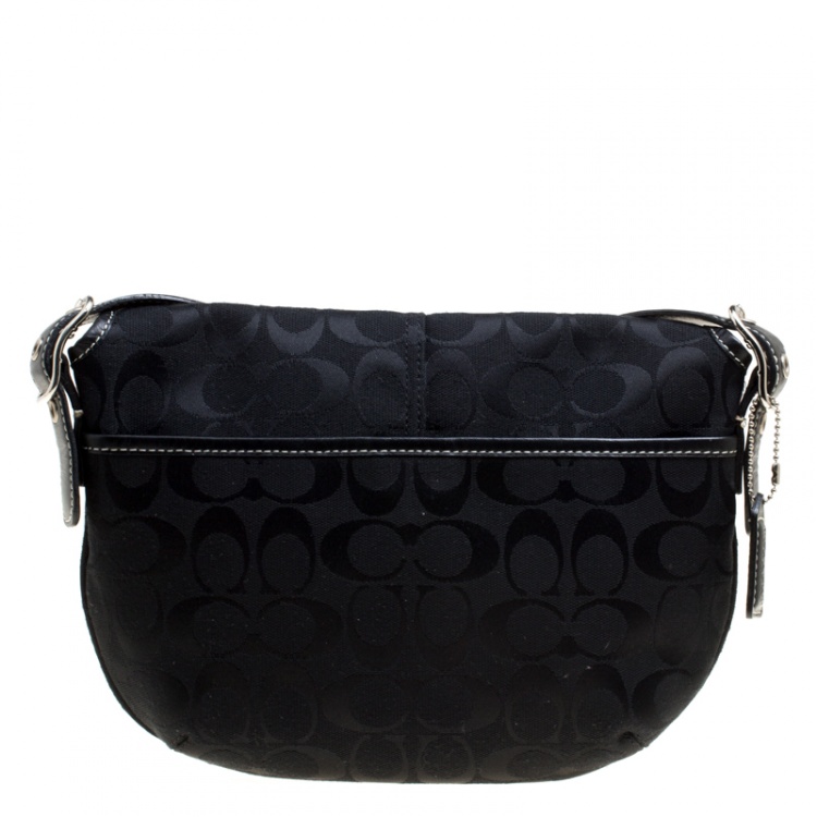 Pre Owned Coach Black Signature Canvas Crossbody Bag