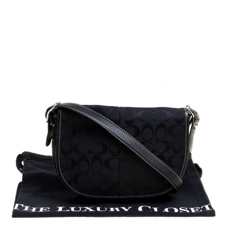 Pre Owned Coach Black Signature Canvas Crossbody Bag