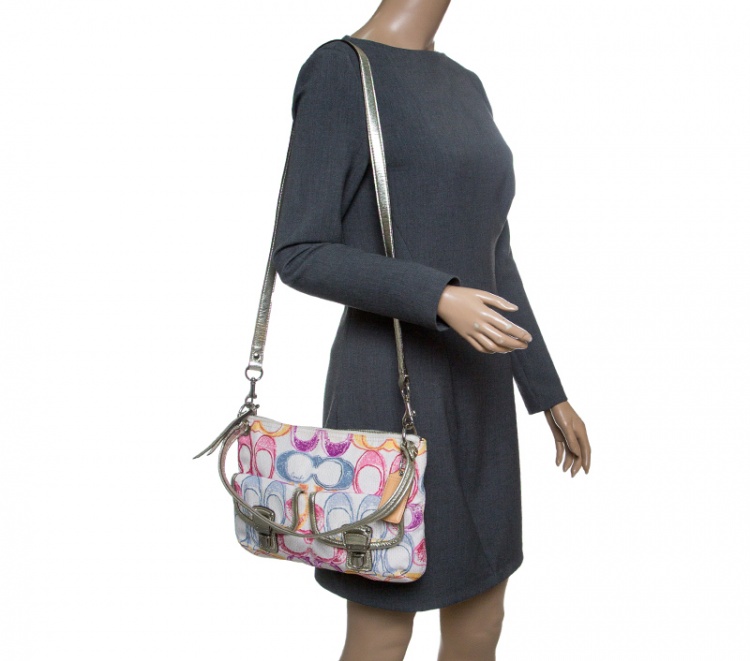Pre Owned Coach Multicolor Signature Canvas Shoulder Bag