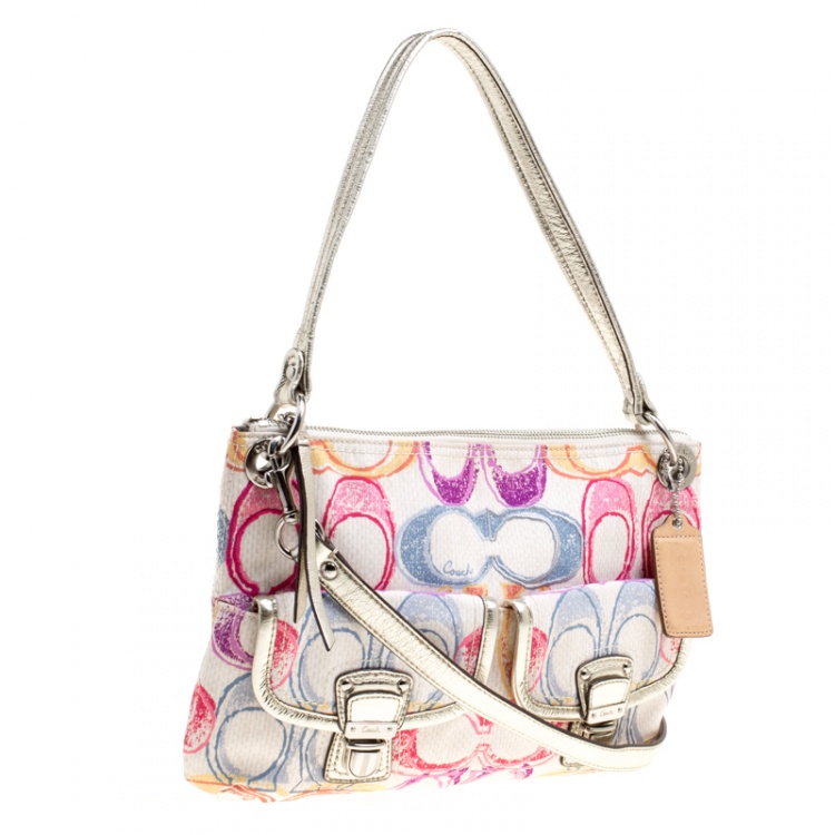 Pre Owned Coach Multicolor Signature Canvas Shoulder Bag