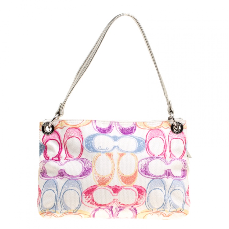 Pre Owned Coach Multicolor Signature Canvas Shoulder Bag