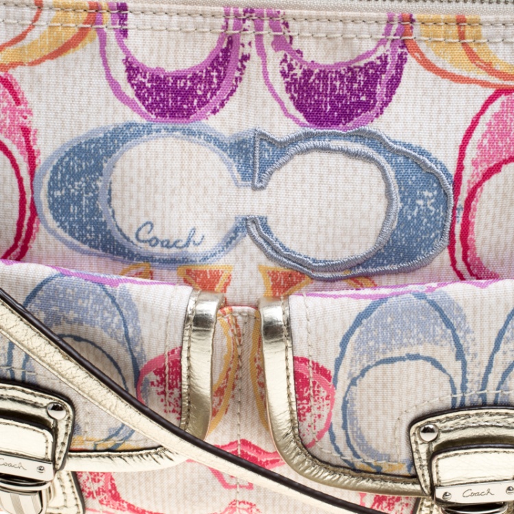 Pre Owned Coach Multicolor Signature Canvas Shoulder Bag