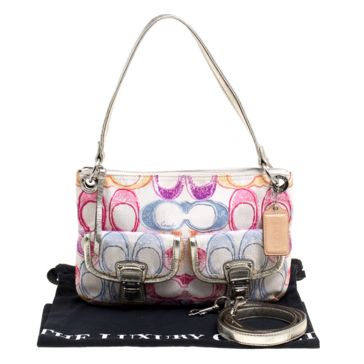 Pre Owned Coach Multicolor Signature Canvas Shoulder Bag