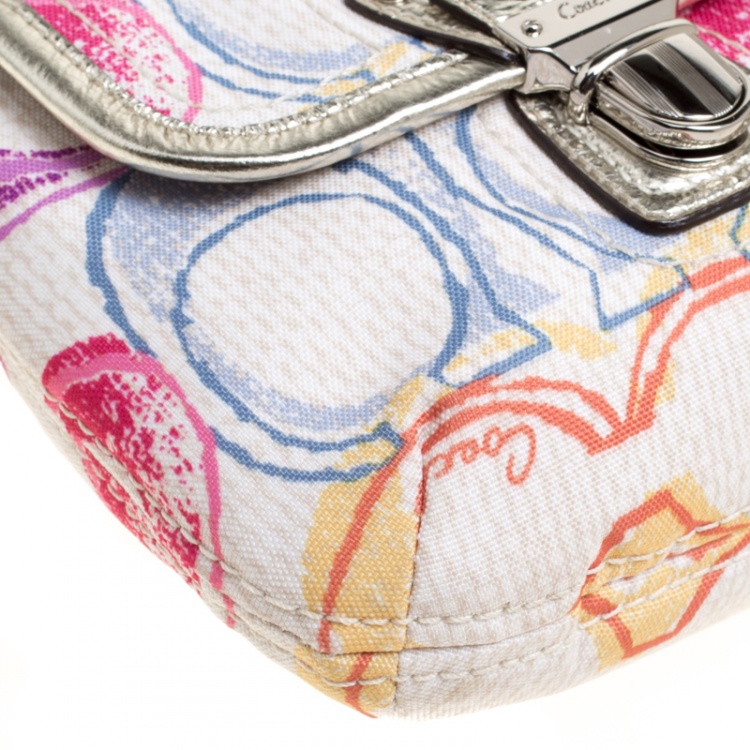 Pre Owned Coach Multicolor Signature Canvas Shoulder Bag