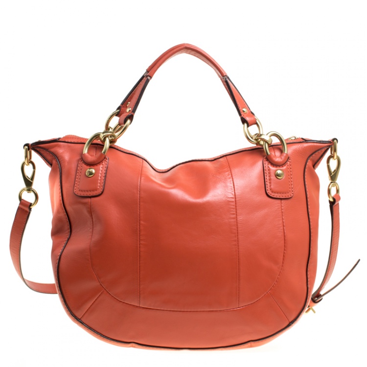 Pre Owned Coach Orange Leather and Woven Detail Kristin Shoulder Bag