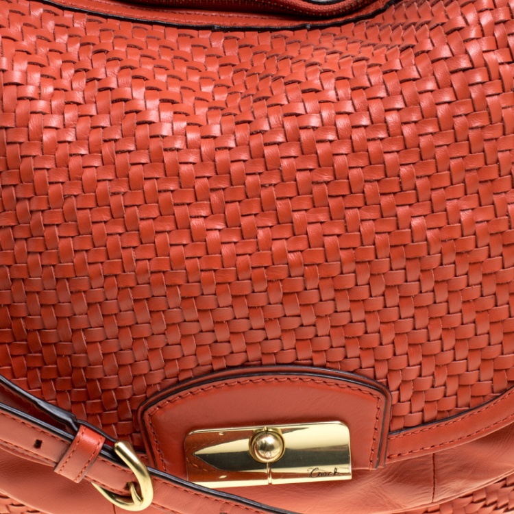 Pre Owned Coach Orange Leather and Woven Detail Kristin Shoulder Bag