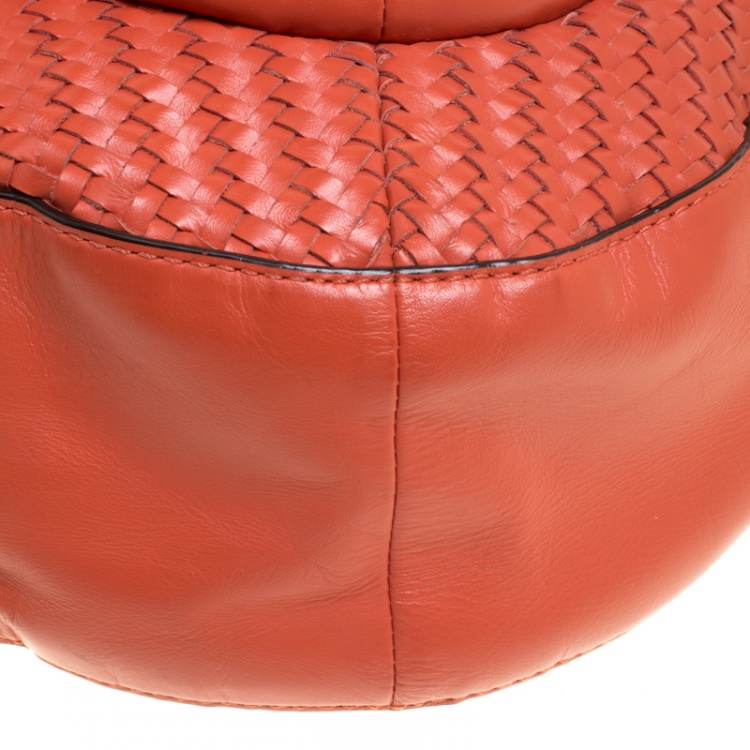 Pre Owned Coach Orange Leather and Woven Detail Kristin Shoulder Bag