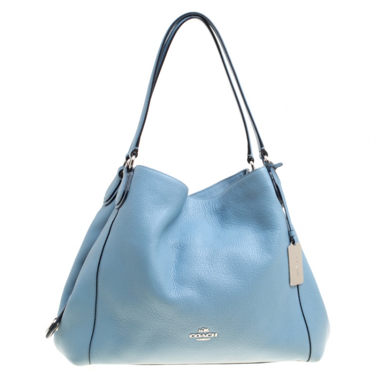 light blue leather coach purse