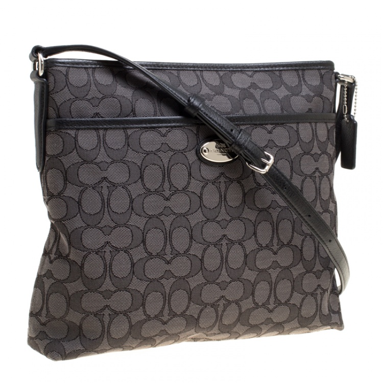 Pre Owned Coach Dark Grey Signature Canvas Crossbody Bag