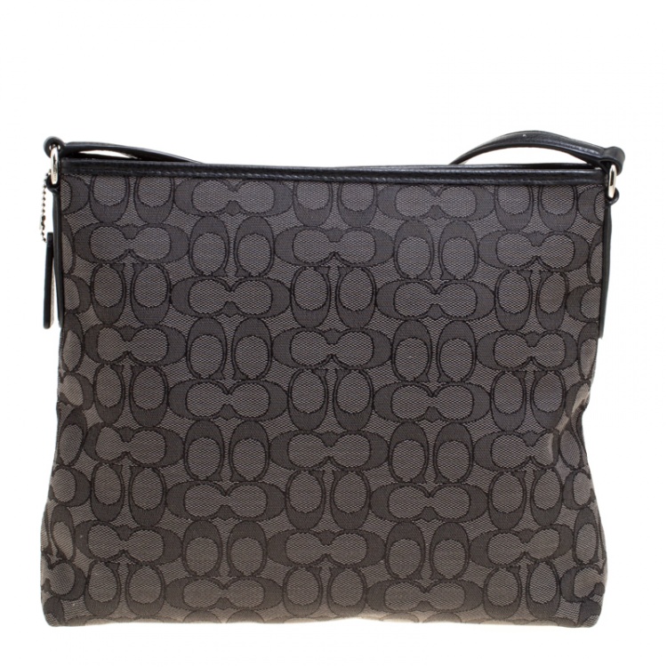 Pre Owned Coach Dark Grey Signature Canvas Crossbody Bag
