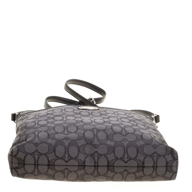 Pre Owned Coach Dark Grey Signature Canvas Crossbody Bag