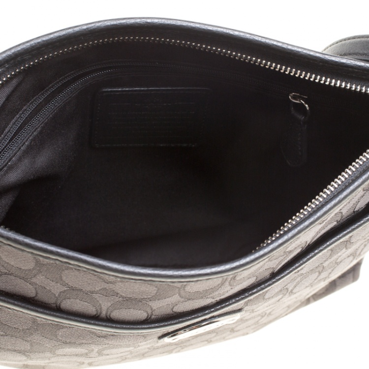 Pre Owned Coach Dark Grey Signature Canvas Crossbody Bag