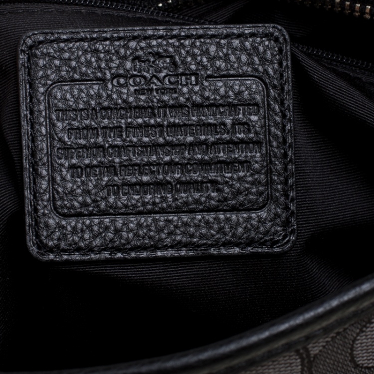 Pre Owned Coach Dark Grey Signature Canvas Crossbody Bag